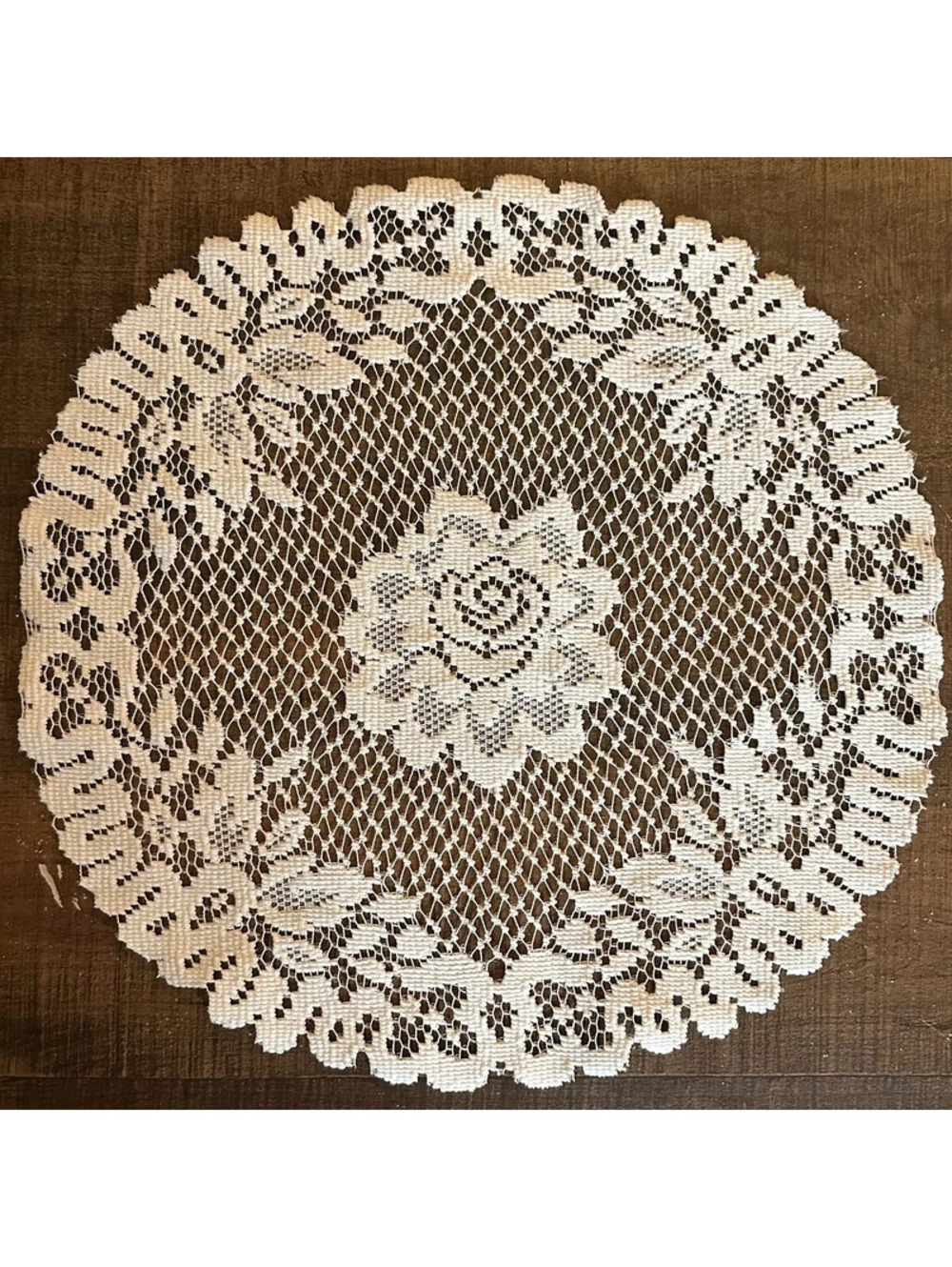 Vintage Round Lace Doily 15" White Floral Rose Scalloped Table Decor
